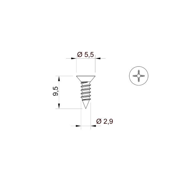 Vis conique galvanisé 2,9 x 9,5 mm